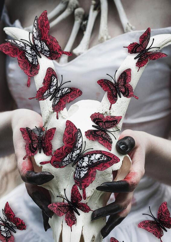 12Pcs Halloween Skeleton Rose Butterfly Wall Stickers Set