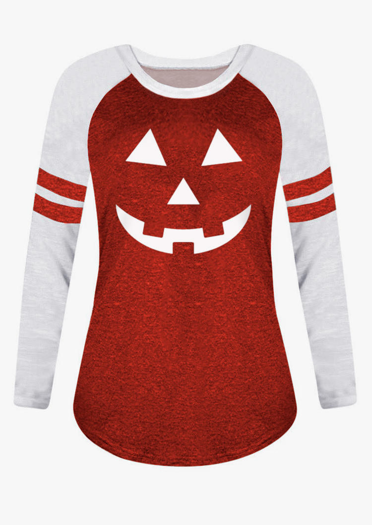 

T-shirts Tees Halloween Pumpkin Face Raglan Sleeve T-Shirt Tee in Red. Size: L,,XL