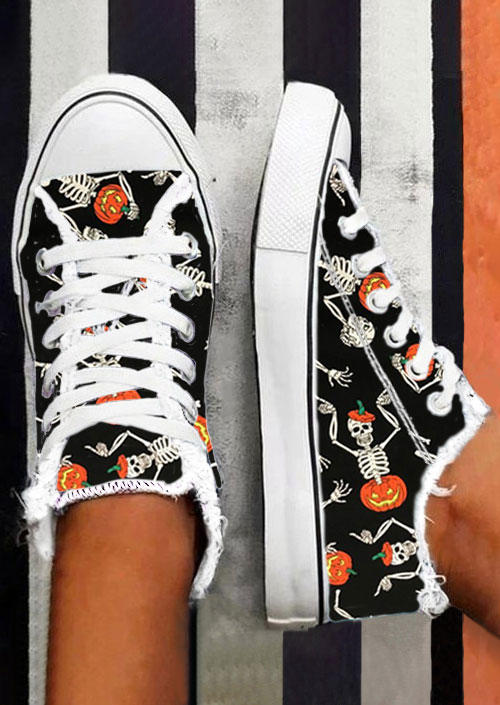 

Sneakers Halloween Pumpkin Face Skeleton Sneakers in Black. Size: ,38,39,40,41