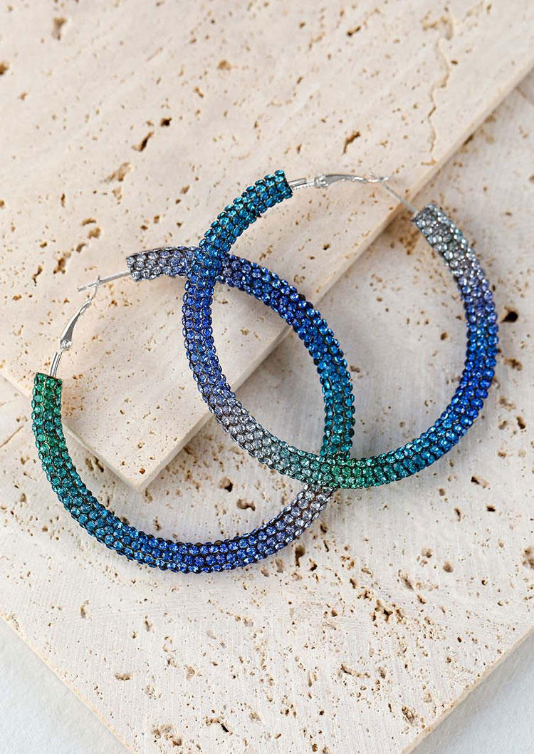 

Earrings Sparkling Gradient Rhinestone Circular Earrings in Blue. Size