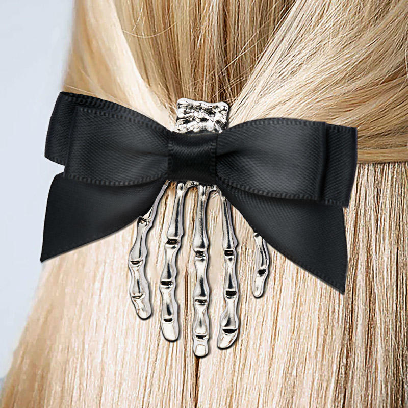 Halloween Skeleton Bowknot Hand Hairpin