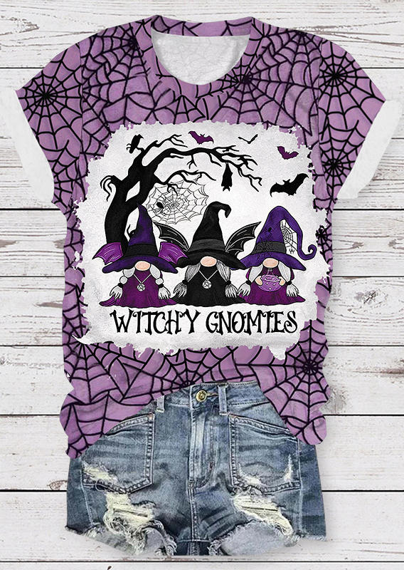 

T-shirts Tees Halloween Witchy Gnomies Spider Web T-Shirt Tee in Purple. Size: L,M