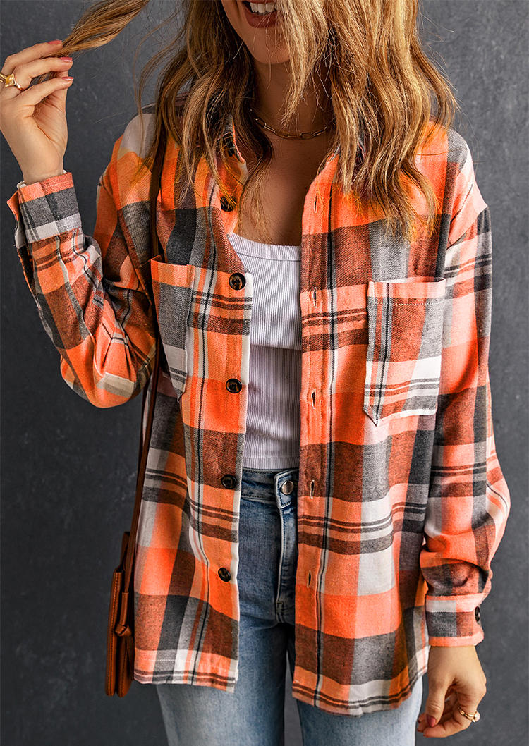 

Shirts Plaid Button Pocket Turn-Down Collar Shirt in Multicolor. Size: L,M