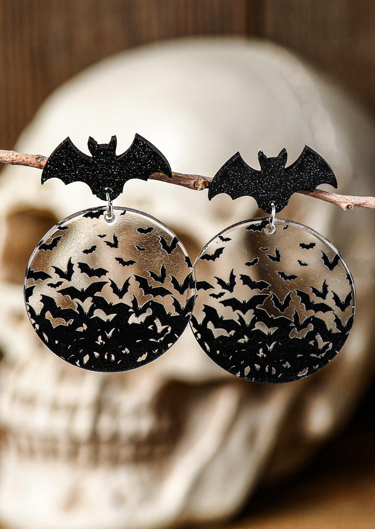 

Earrings Halloween Bat Acrylic Glass Stud Earrings in Black. Size
