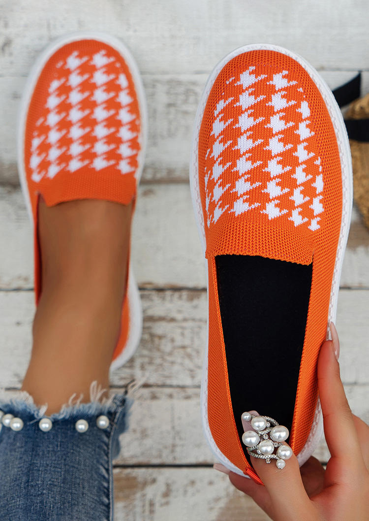 Houndstooth Hollow Out Breathable Slip On Sneakers - Orange