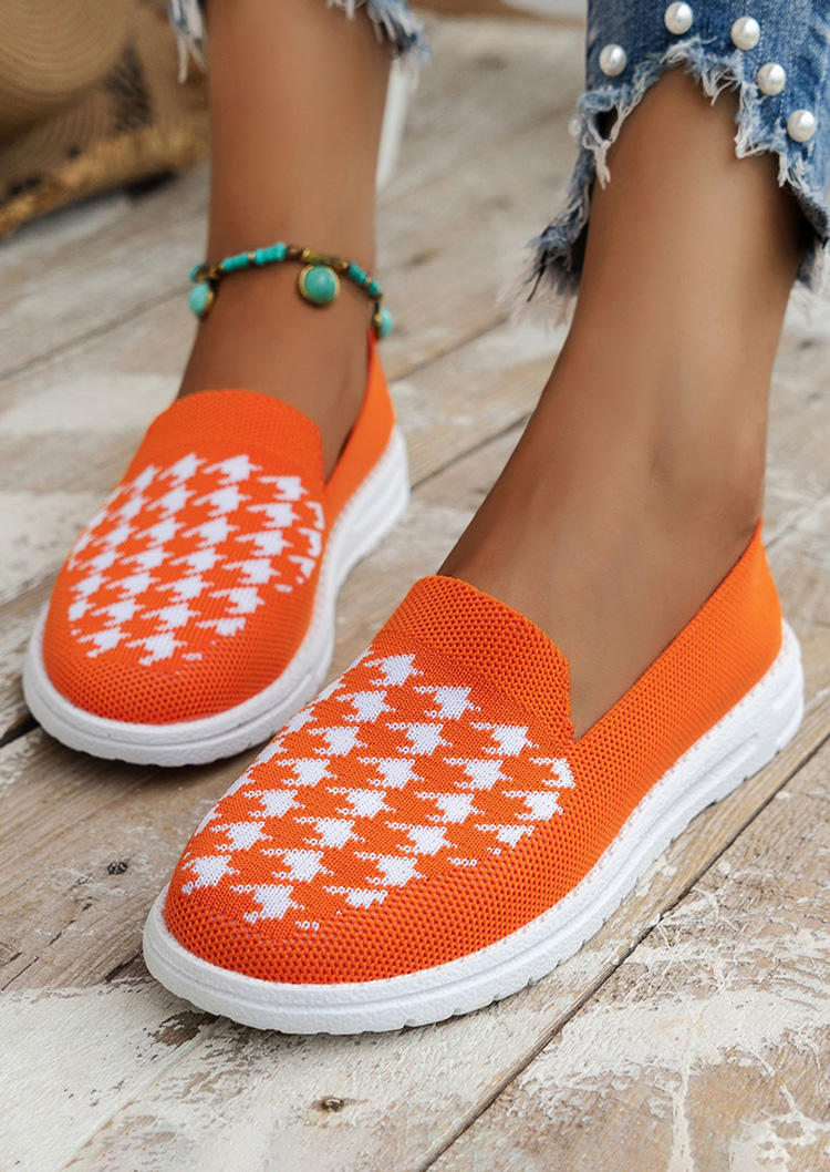 

Sneakers Houndstooth Hollow Out Breathable Slip On Sneakers in Orange. Size: ,41