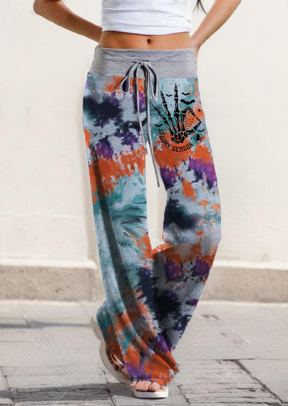 

Pants Halloween Spooky Season Spider Bat Skeleton Hand Tie Dye Pants in Multicolor. Size