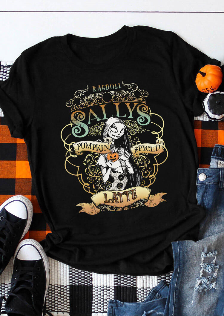 

T-shirts Tees Halloween Sally' Pumpkin Spiced Latte T-Shirt Tee in Black. Size: L,M,,XL