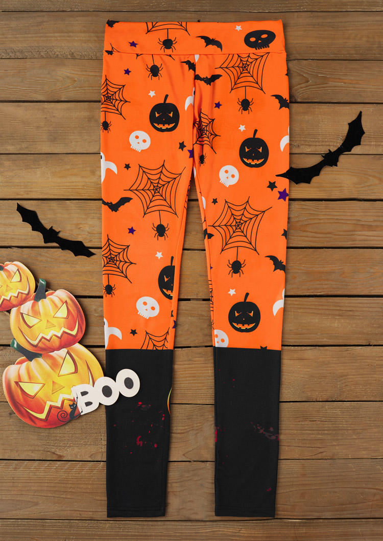 

Leggings Halloween Pumpkin Face Ghost Bat Leggings in Orange. Size: L,M,,XL