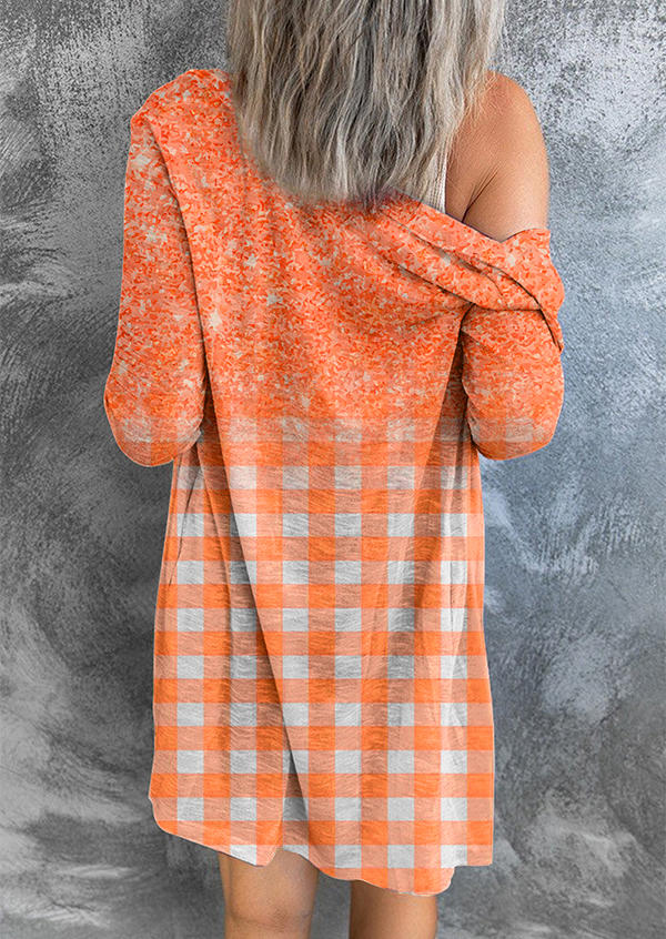 

Cardigans Plaid Button Long Sleeve Cardigan in Orange. Size: L,M,,XL