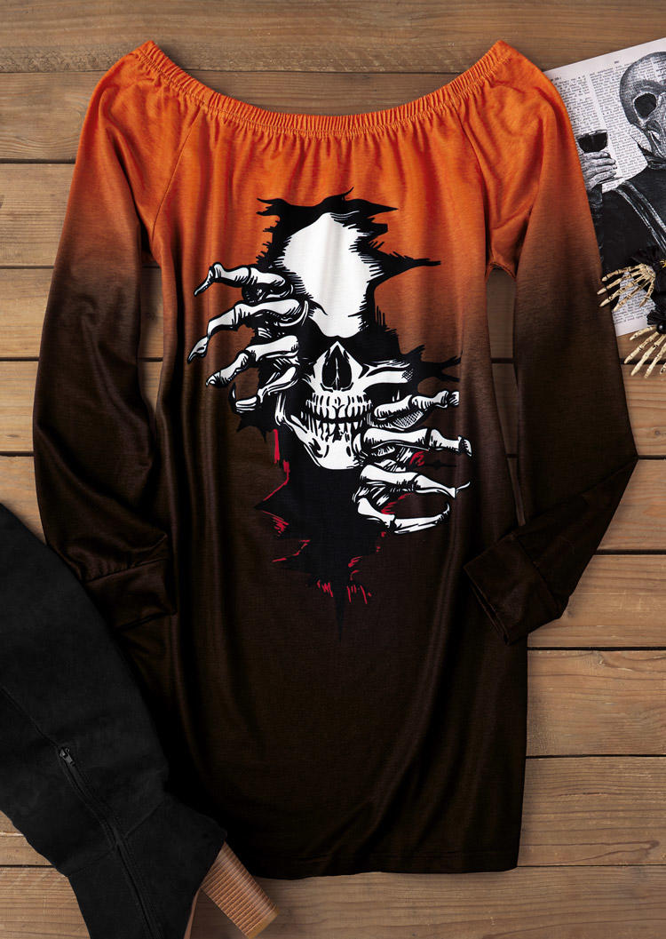 

Sweatshirt Dresses Halloween Skeleton Hand Skull Gradient Sweatshirt Dress in Multicolor. Size