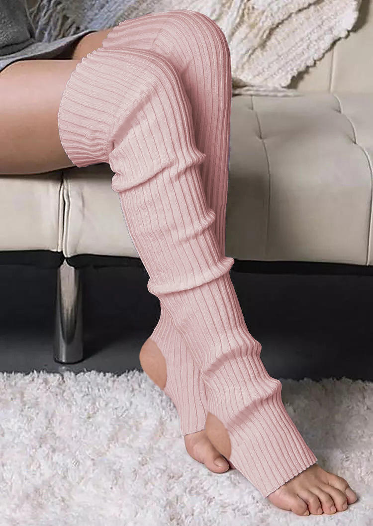 

Knee-High Socks Warm Hollow Out Over Knee Extra Long Knitted Socks in Pink. Size