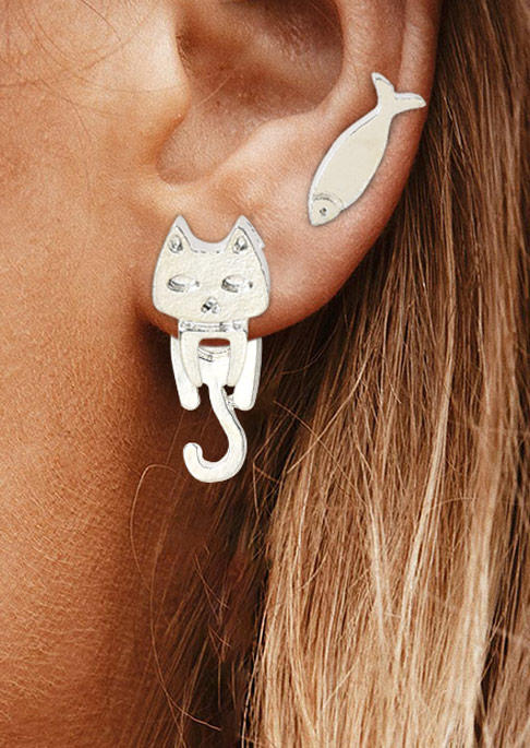 

Earrings Cat And Fish Alloy Cute Earrings in Black,Silver. Size