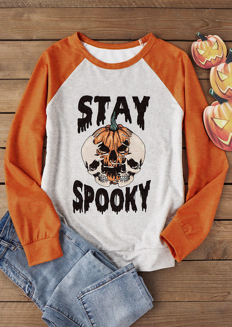 

Sweatshirts Halloween Stay Spooky Pumpkin Face Skeleton Sweatshirt in White. Size: L,M