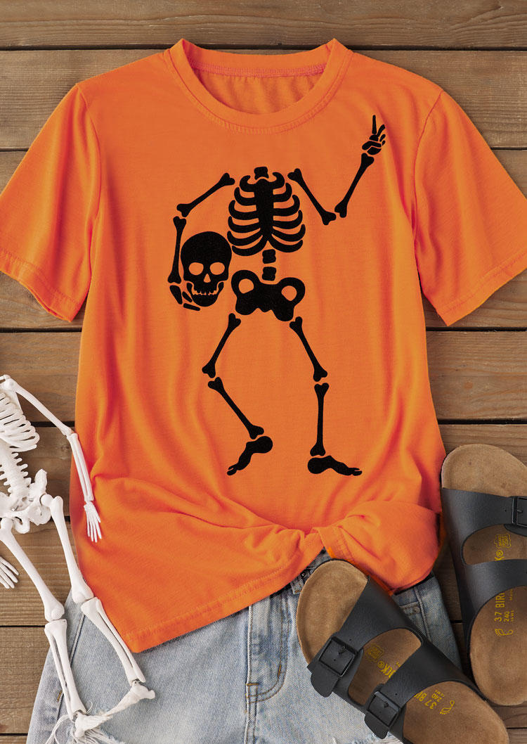 

T-shirts Tees Halloween Skeleton O-Neck T-Shirt Tee in Orange. Size: L,M,,XL