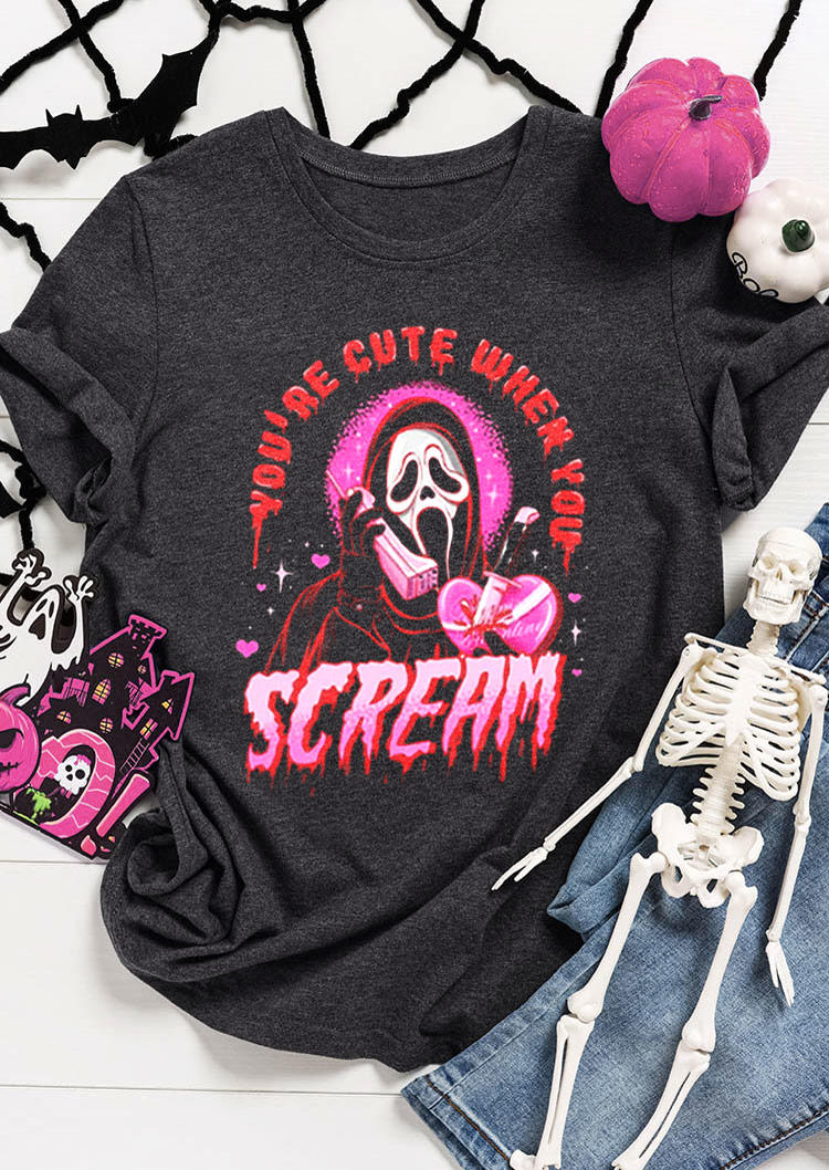 

T-shirts Tees Halloween You're Cute When You Scream Ghost Face T-Shirt Tee - Dark Grey in Gray. Size: L,M,,XL