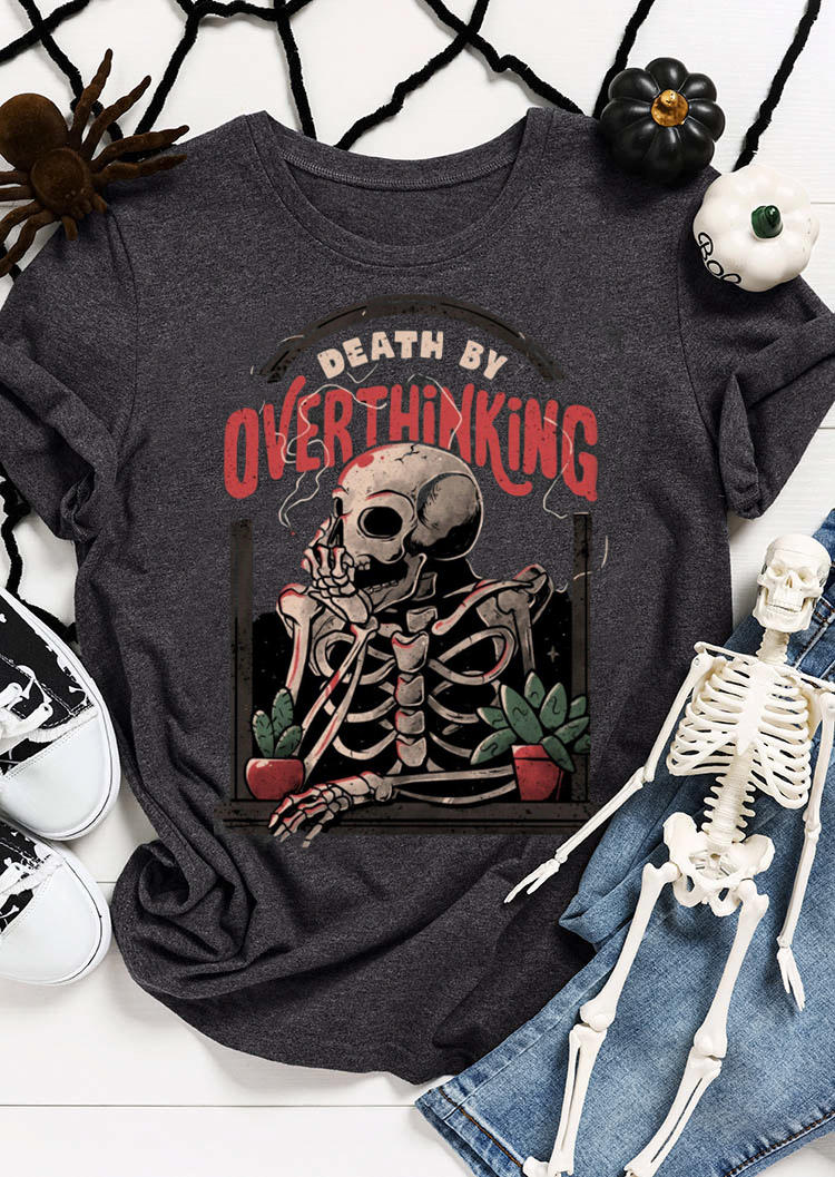 

T-shirts Tees Death By Overthinking Skeleton Retro T-Shirt Tee - Dark Grey in Gray. Size
