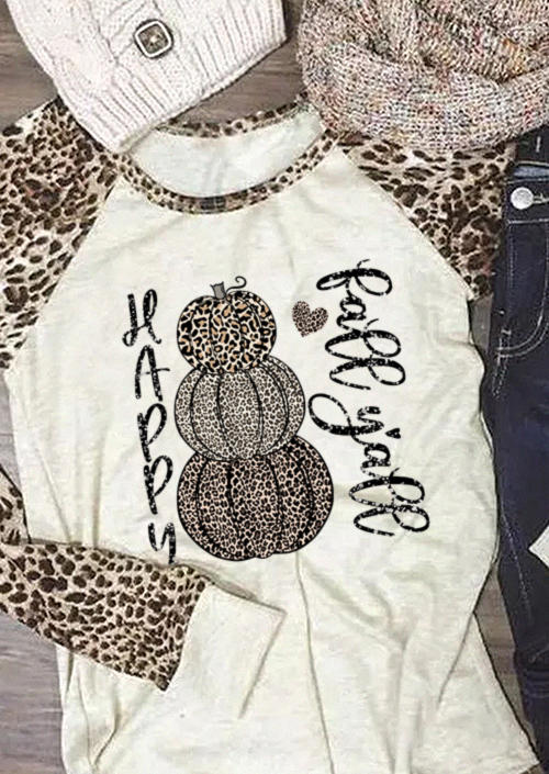 Happy Fall Y'all Leopard Pumpkin T-Shirt Tee