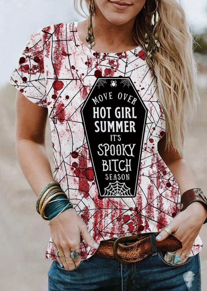 Halloween Move Over Hot Girl Spider Web T-Shirt Tee