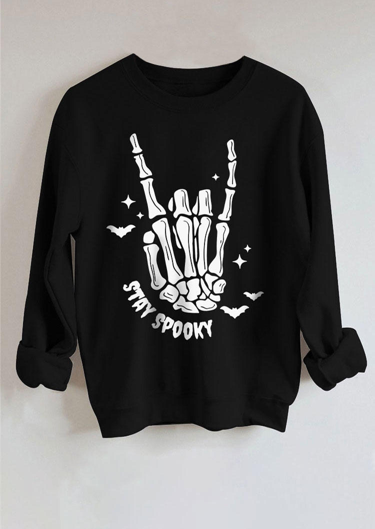 Halloween Stay Spooky Skeleton Hand Sweatshirt - Black