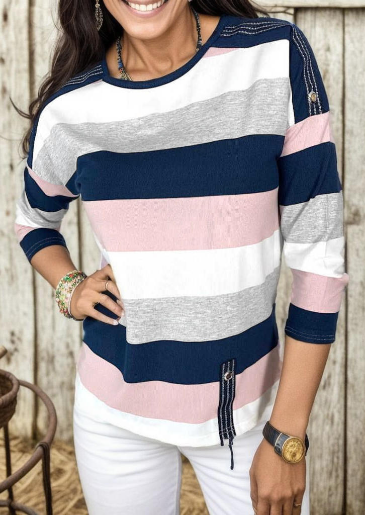 

Blouses Color Block Striped Long Sleeve Blouse in Multicolor. Size