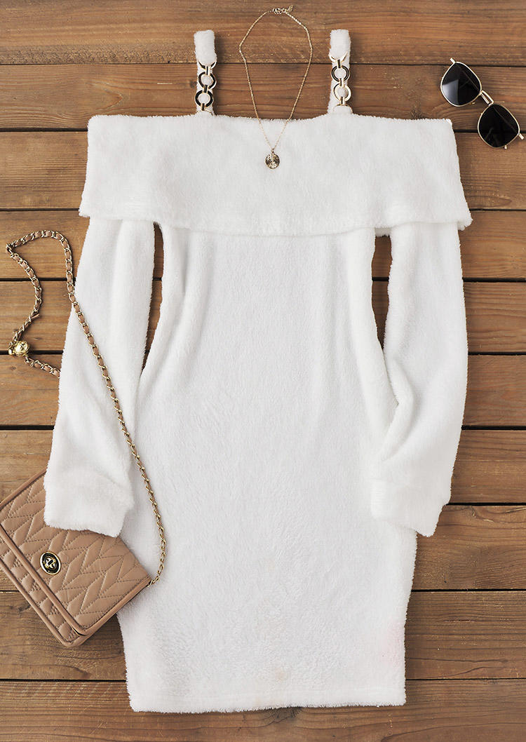 

Mini Dresses Fuzzy Metal Cold Shoulder Mini Dress in White. Size: ,XL