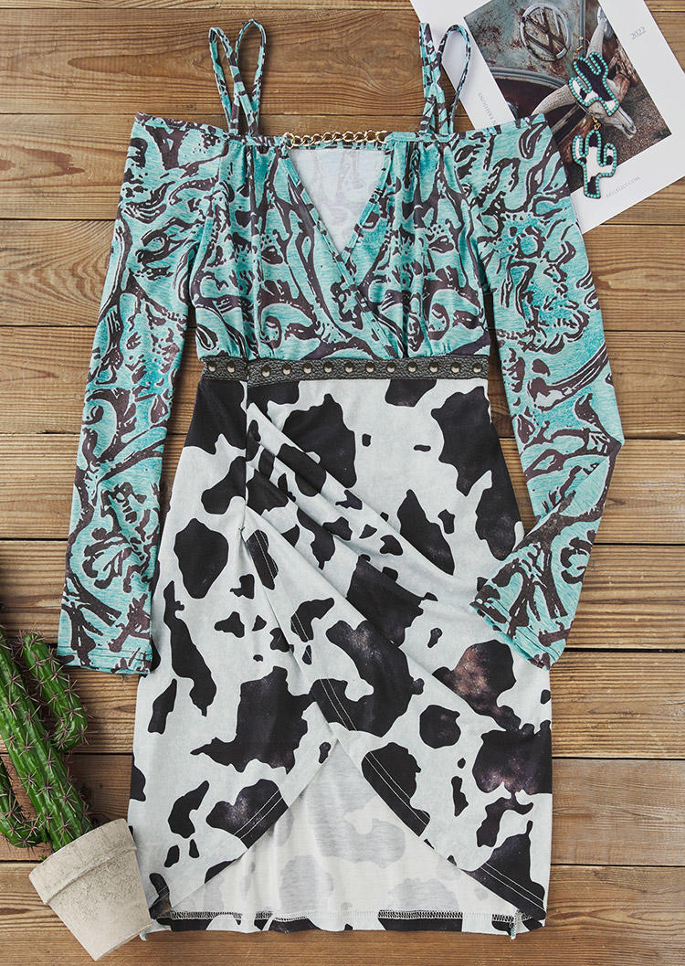 

Mini Dresses Cow Criss-Cross Cold Shoulder Hollow Out Chains Mini Dress in Multicolor. Size: L,M,,XL