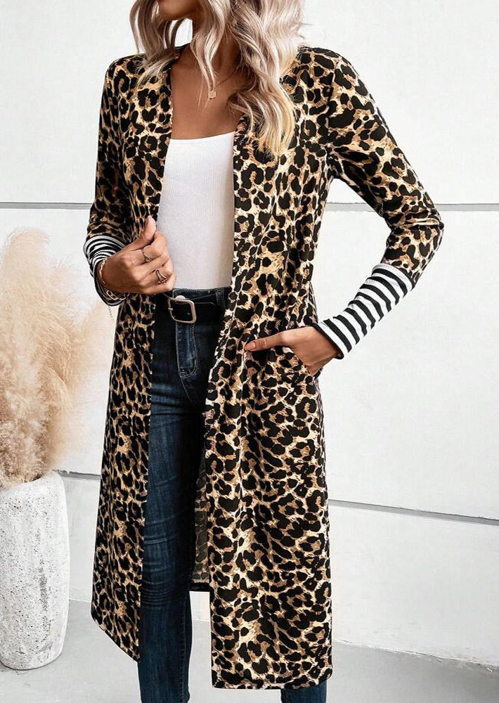 

Cardigans Leopard Striped Long Sleeve Open Front Cardigan in Multicolor. Size: L,M,,XL