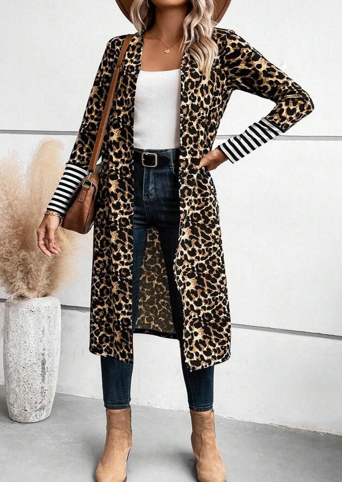 Leopard Striped Long Sleeve Open Front Cardigan