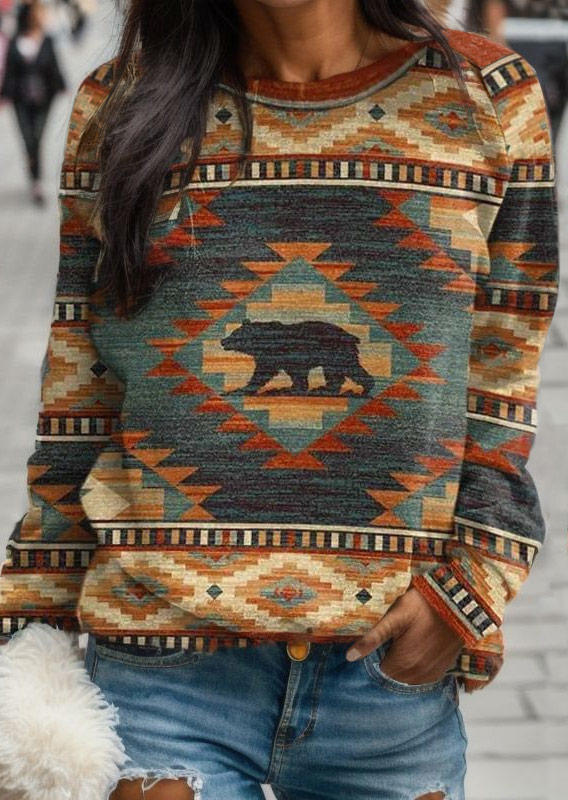 

Sweatshirts Aztec Geometric Bear Raglan Sleeve Sweatshirt in Multicolor. Size: L,,XL