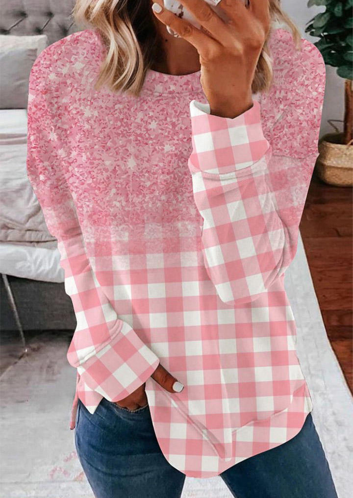 

Sweatshirts Gradient Plaid Sweatshirt in Pink. Size: L,M,,XL