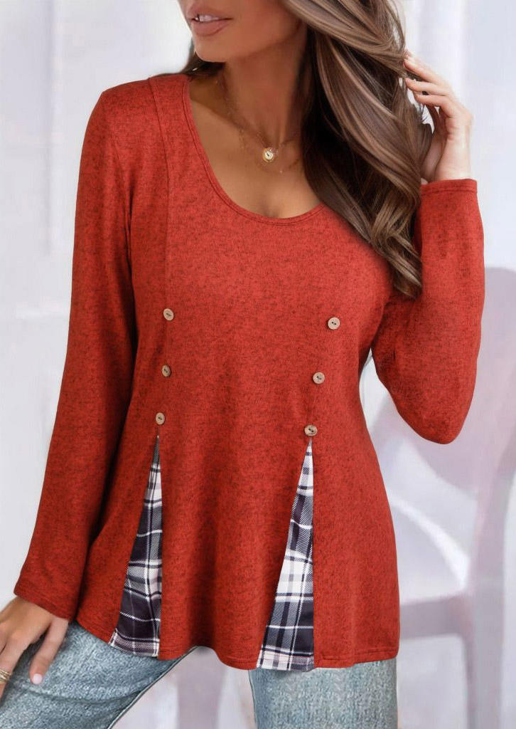 Plaid Button Loose Asymmetrical Hem Blouse