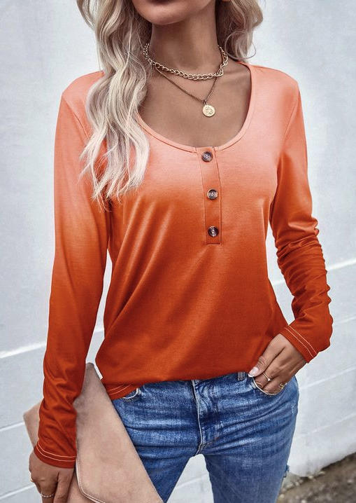 

Blouses Gradient Button Long Sleeve Blouse in Orange. Size