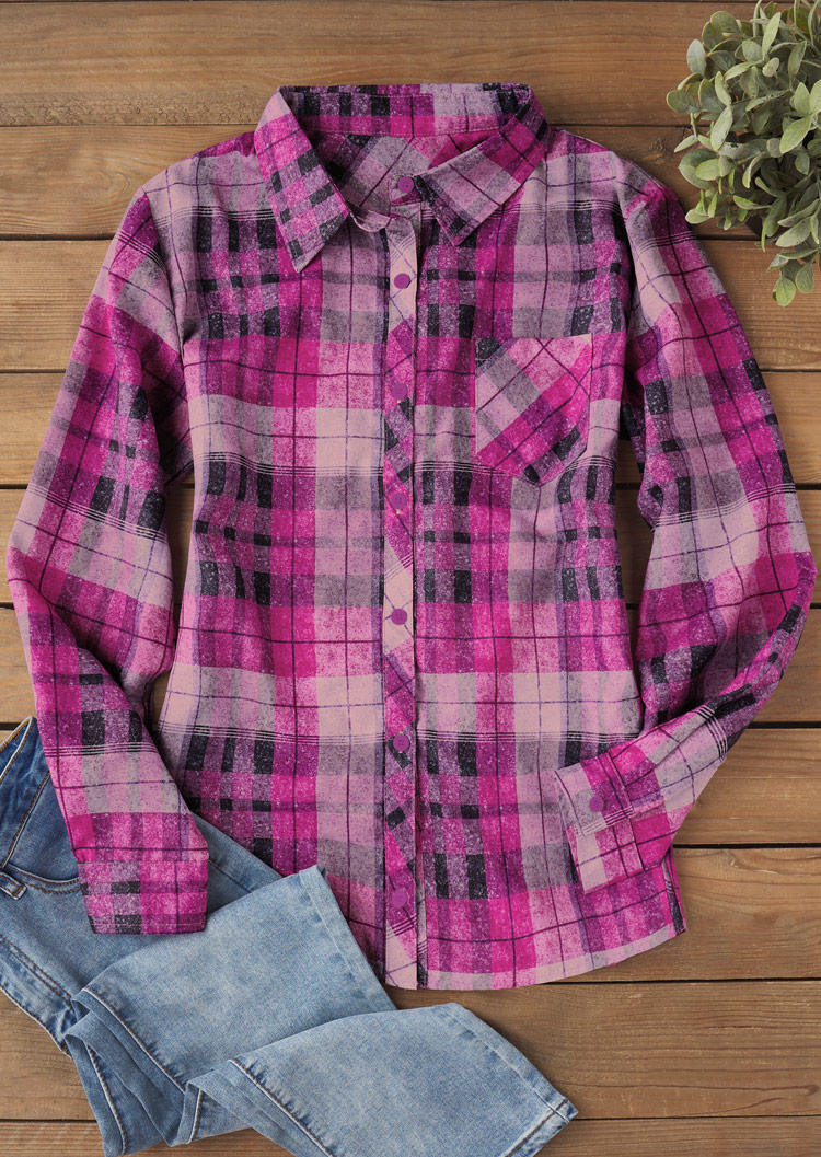 

Shirts Plaid Pocket Button Long Sleeve Shirt in Multicolor. Size