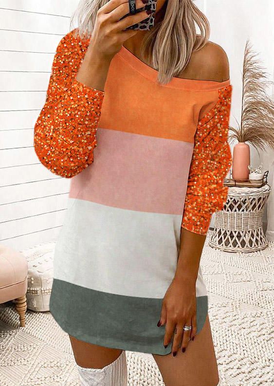 Color Block Long Sleeve Mini Dress