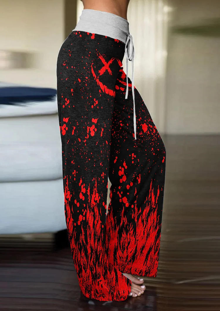 

Pants Halloween Red Fire Emo Skull Wide Leg Pants in Multicolor. Size: L,M,,XL