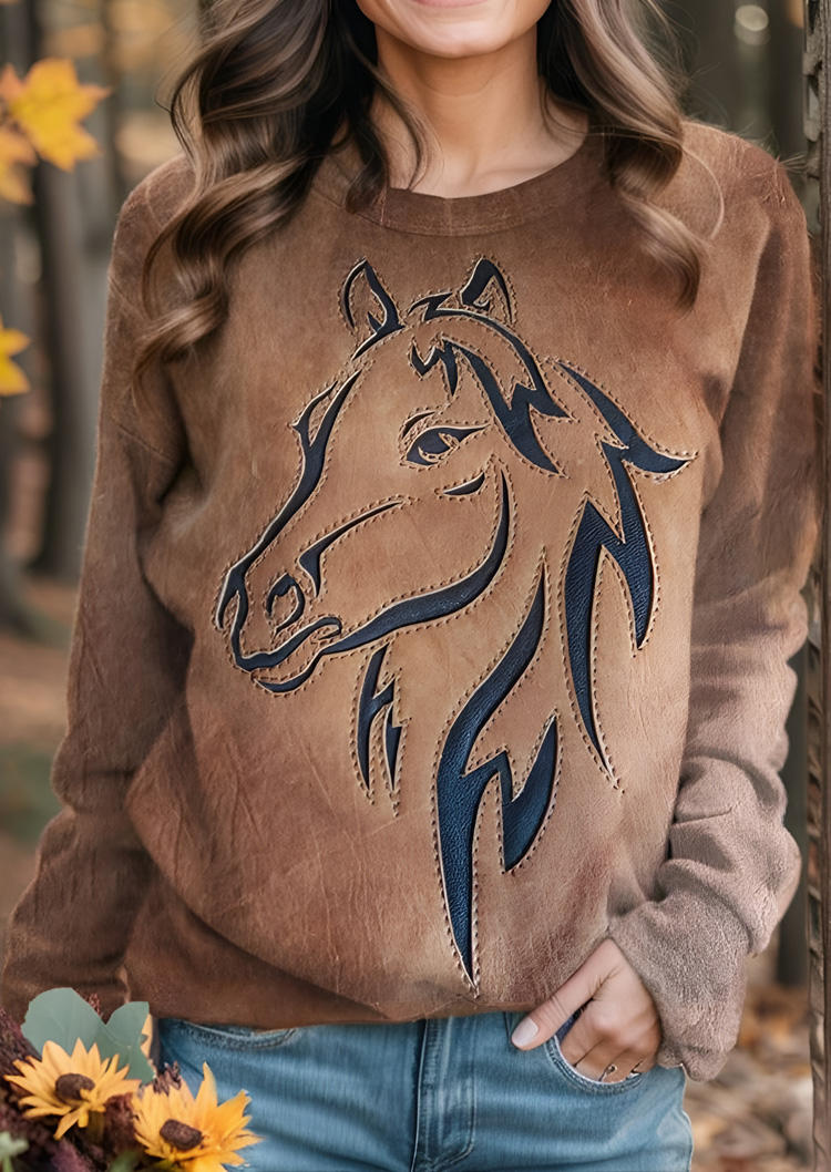 

Sweatshirts Horse Raglan Sleeve O-Neck Sweatshirt in Multicolor. Size