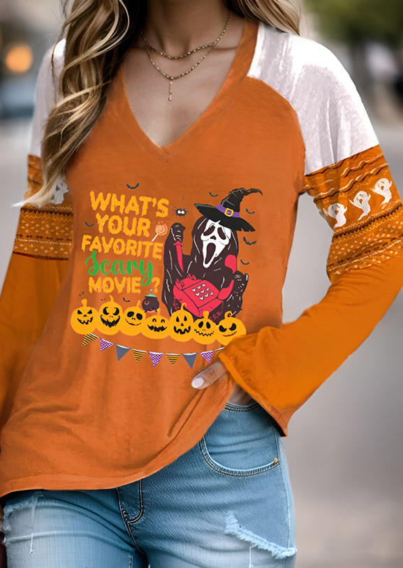 

T-shirts Tees Halloween What' Your Favorite Scary Movie Ghost Face T-Shirt Tee in Orange. Size: L,M,,XL