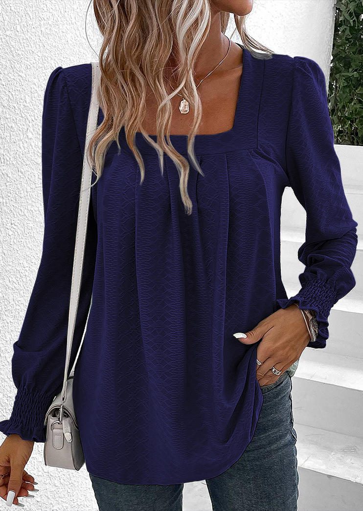 

Blouses Jacquard Smocked Ruffled Chic Blouse - Navy Blue in Blue. Size