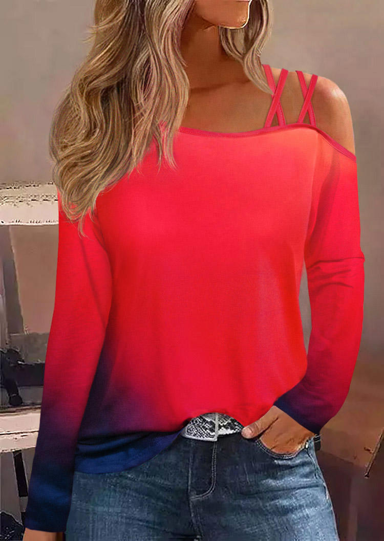 Gradient Criss-Cross One Sided Cold Shoulder Blouse