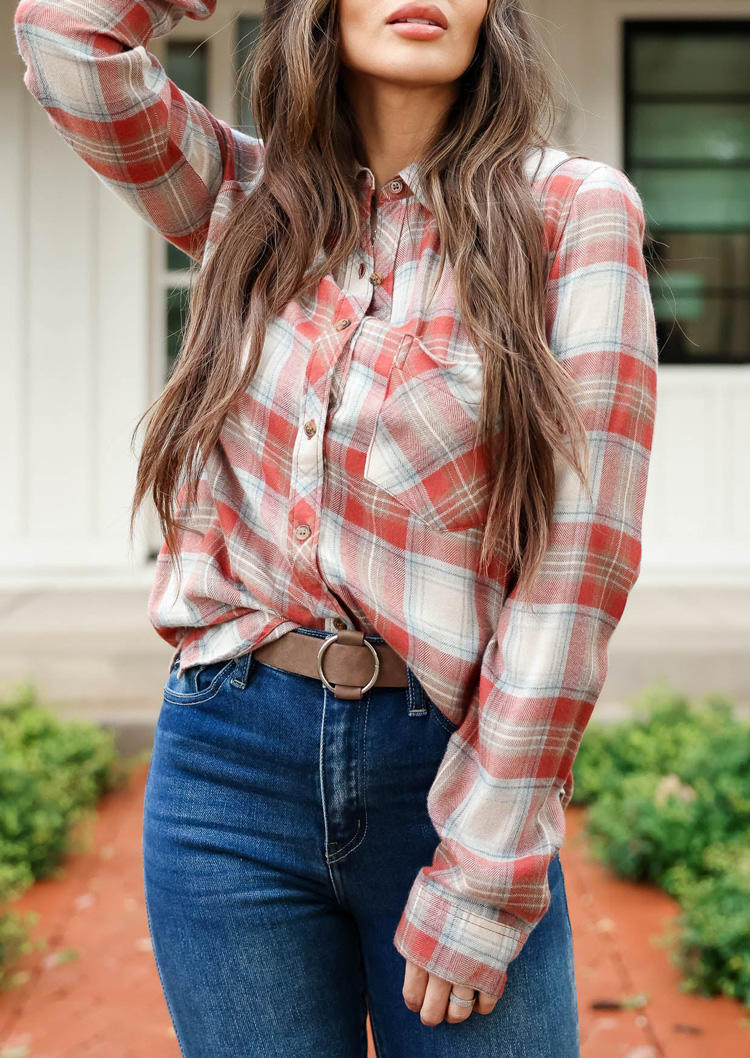 Plaid Pocket Button Long Sleeve Shirt