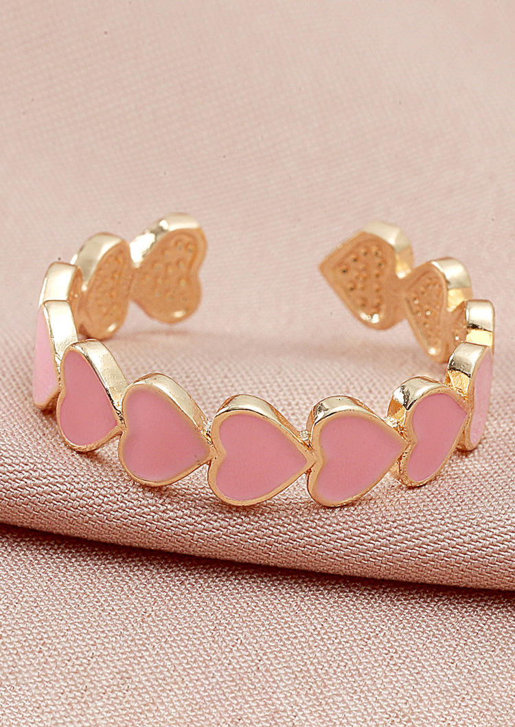

Rings Heart Sweet Adjustable Open Alloy Ring in Pink. Size