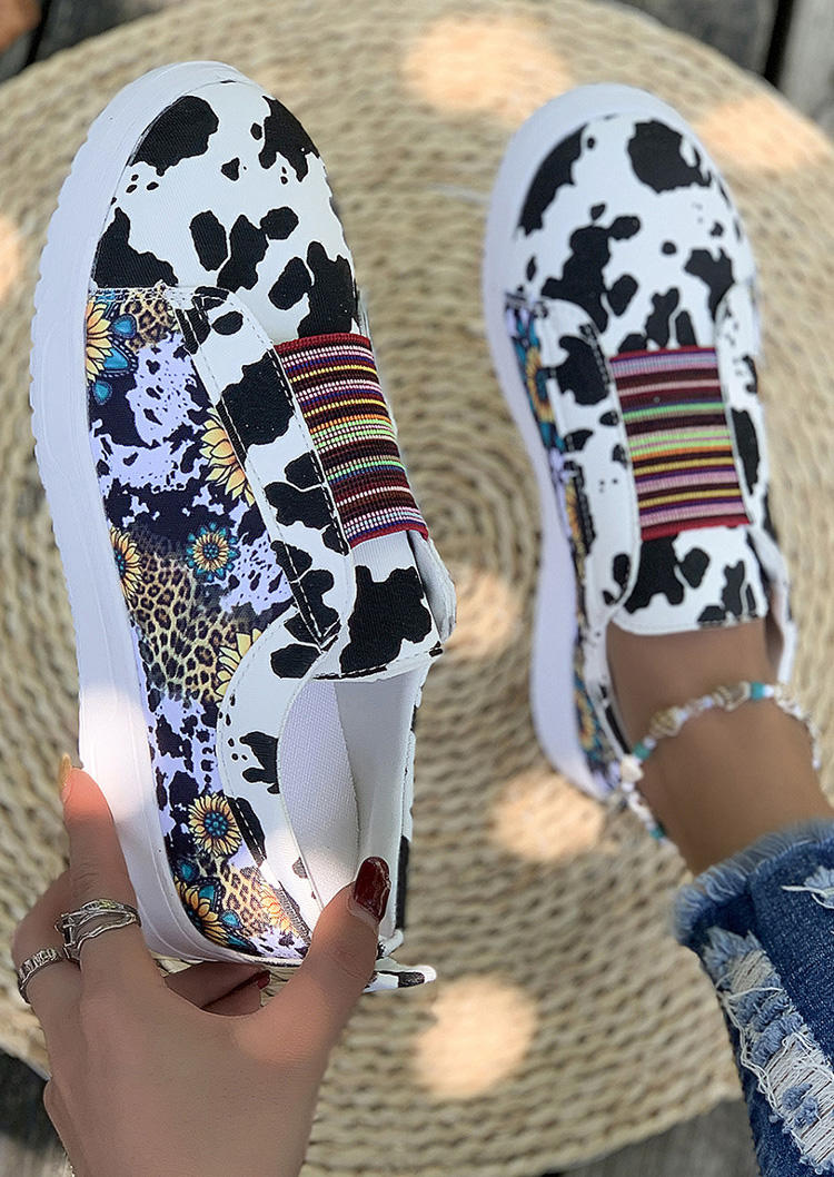 

Sneakers Western Serape Striped Cow Leopard Sunflower Flat Sneakers in Multicolor. Size