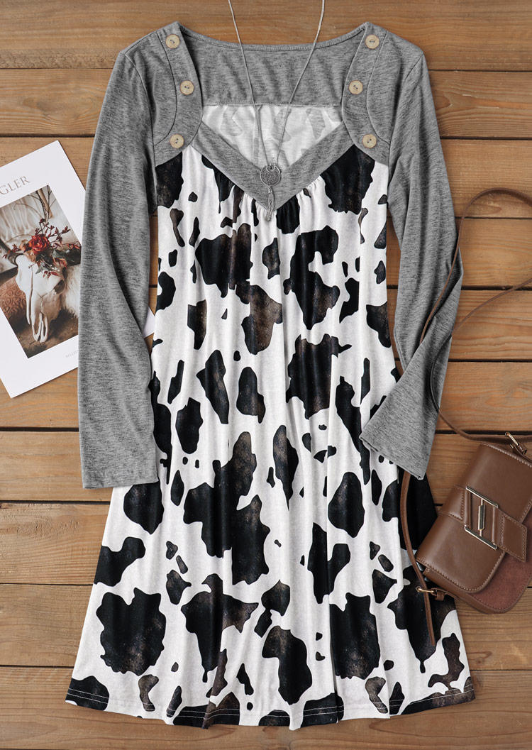 

Mini Dresses Cow Button Long Sleeve Mini Dress in Gray. Size: L,M,,XL