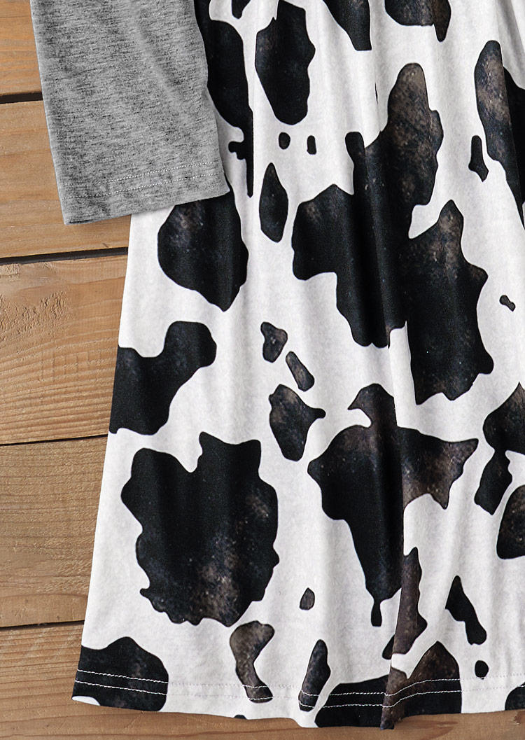 Cow Button Long Sleeve Mini Dress - Gray