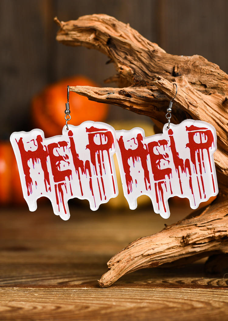 

Earrings Halloween Blood Splatter Help Hand Earrings in White. Size