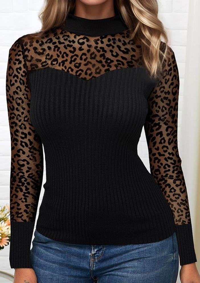 Leopard Long Sleeve Blouse - Black