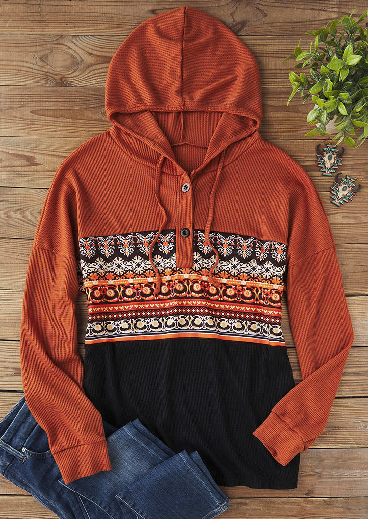 

Hoodies Color Block Button Long Sleeve Hoodie in Multicolor. Size: L,M,,XL