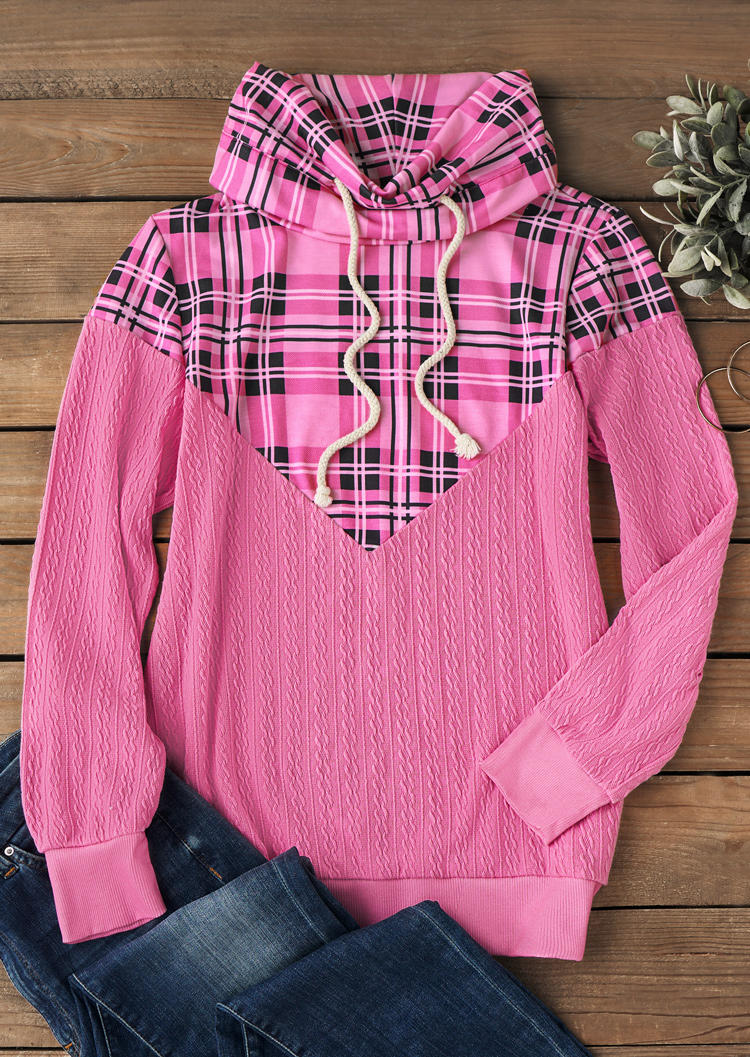 

Sweatshirts Plaid Drawstring Sweatshirt in Pink. Size: L,M,,XL