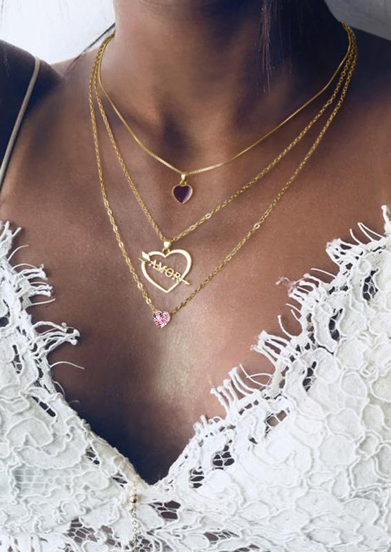 

Necklaces Love Heart Rhinestone Multi-Layered Pendant Necklace in Multicolor. Size